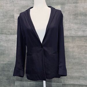 Theory Navy Single-Button Lightweight  Loose-fitting Blazer, Size 4